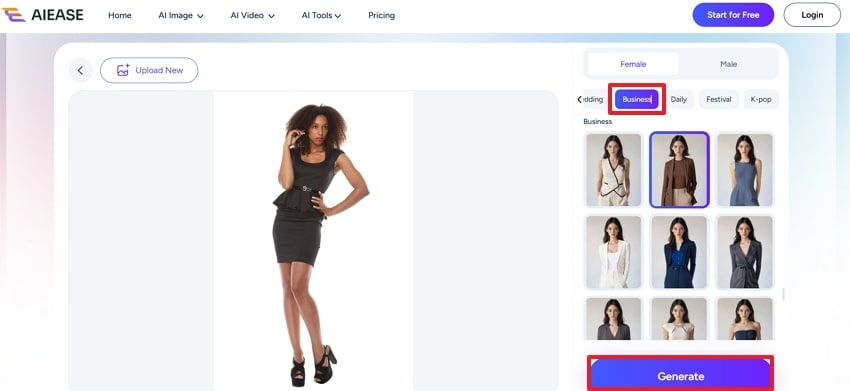 choose business suit on ai ease